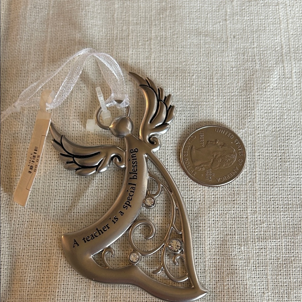 Silver Angel Ornament with Ribbon for Teacher